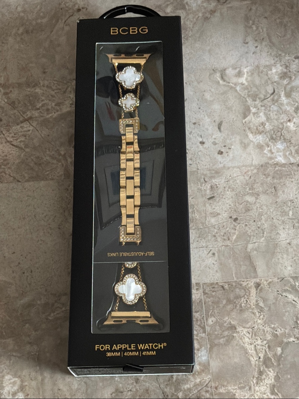 BCBG Gold-tone Apple Watch Bracelet Band with White Mother-of-Pearl Accents